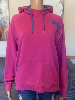 Puma Women's Magenta Hoodie with Blue Accents